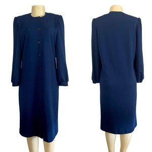 Vintage 60s Tunic Dress by Leslie Fay navy blue size M L long sleeves union labe